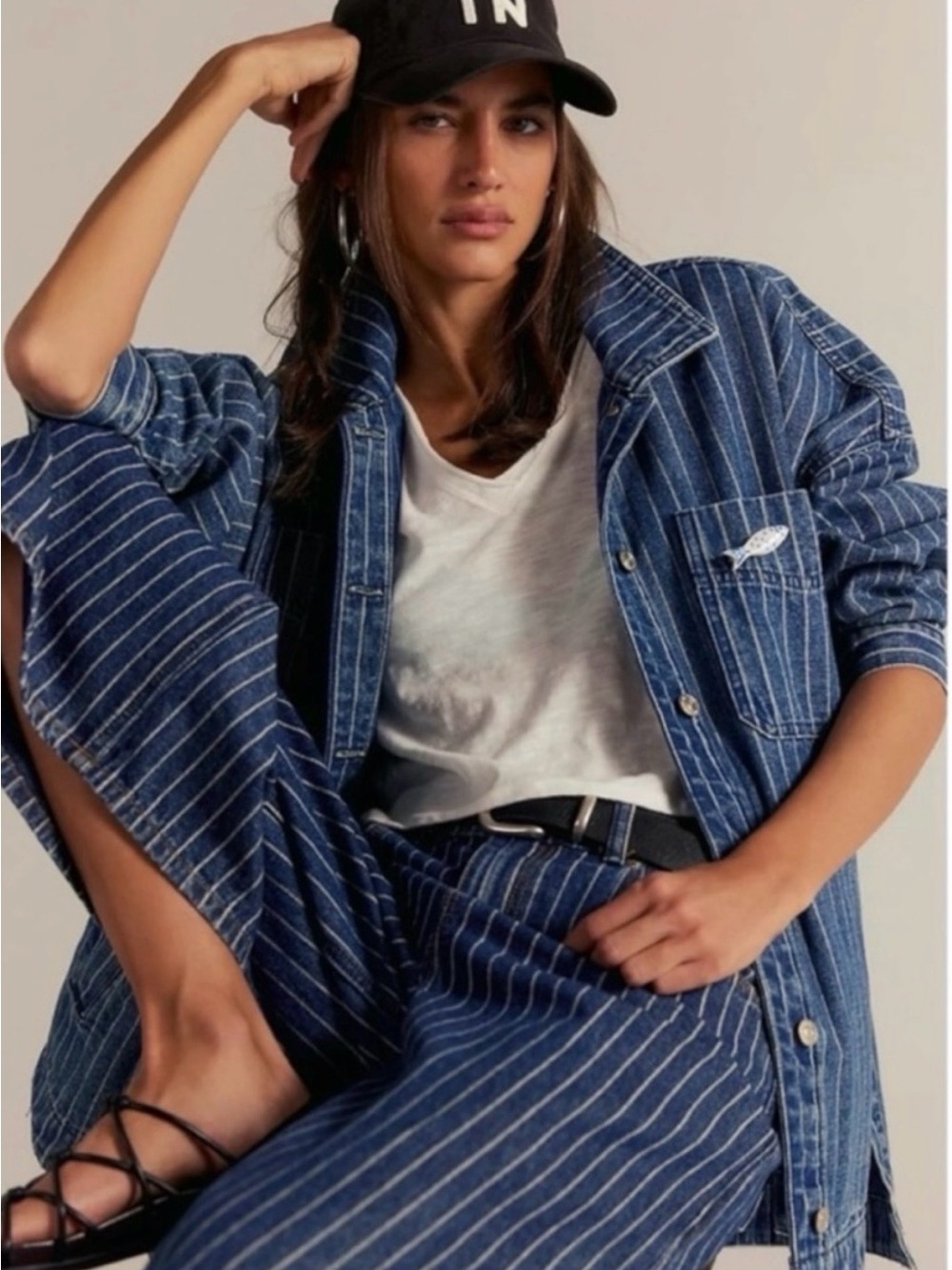 We The Free Striped Blue Denim Jacket